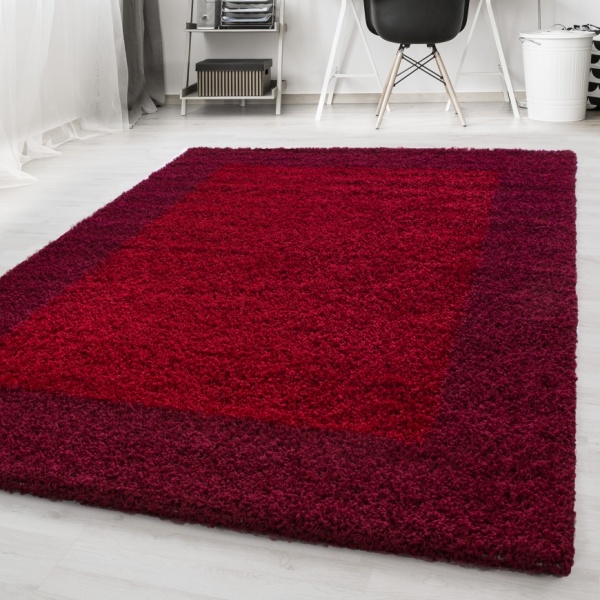 Teppich Hochflor Esszimmer Rot mit Bordre